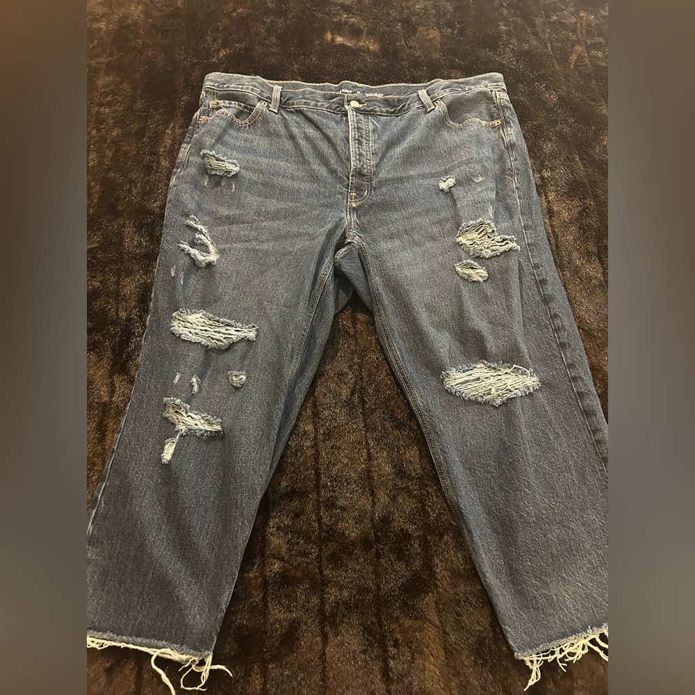 Old Navy High Rise Slouchy Straight Jeans Size 22 Distressed Raw Hem